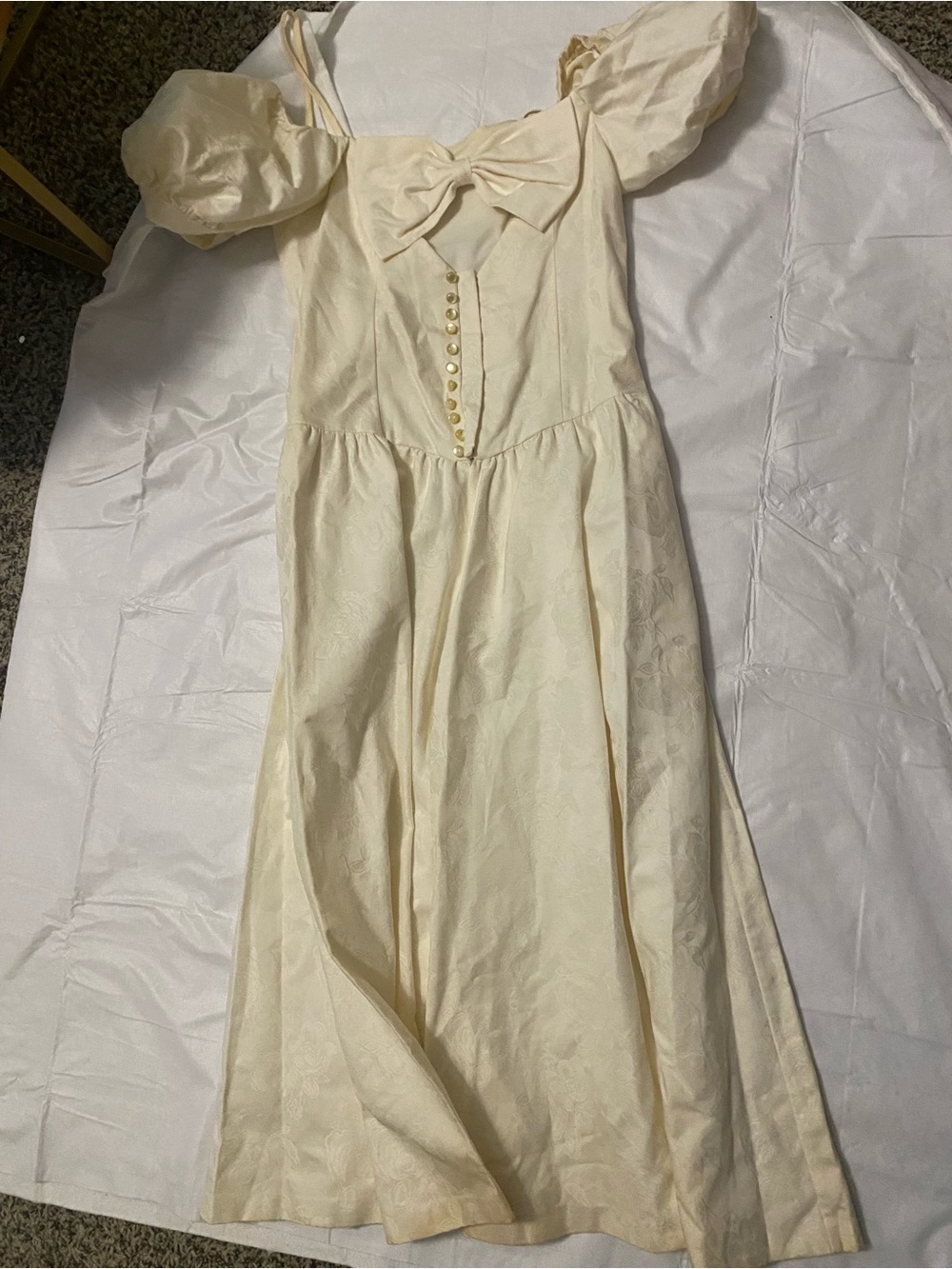 Ivory Puff Sleeve Bow Front Midi Dress vintage